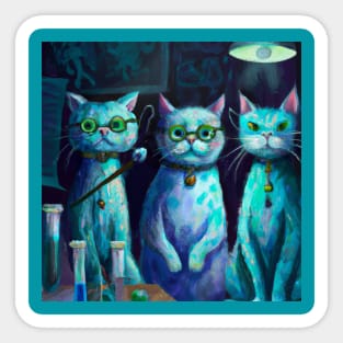 Three Scientific Blue Cats Attempt to Prove Their Hypothesis Sticker